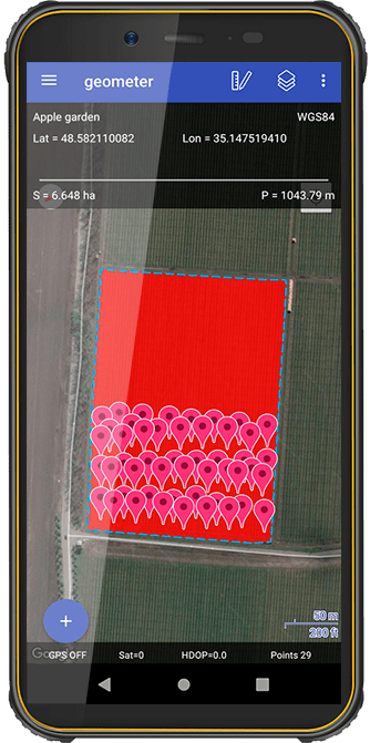 geometer SCOUT precision farming, gps area calculator, gps distance meter, gps area measure app, gps field area measure, land area measurement, vegetation maps, NDVI index, agro scouting, soil research, soil chemical analysis