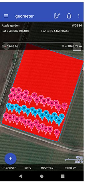 geometer SCOUT precision farming, gps area calculator, gps distance meter, gps area measure app, gps field area measure, land area measurement, vegetation maps, NDVI index, agro scouting, soil research, soil chemical analysis