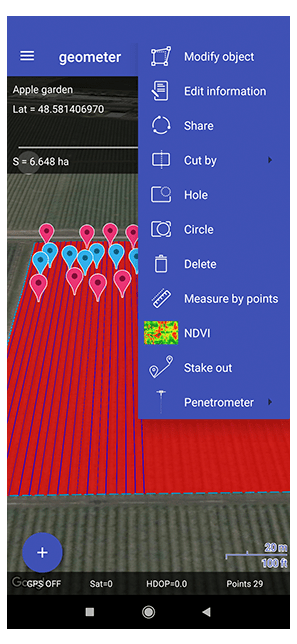 geometer SCOUT precision farming, gps area calculator, gps distance meter, gps area measure app, gps field area measure, land area measurement, vegetation maps, NDVI index, agro scouting, soil research, soil chemical analysis